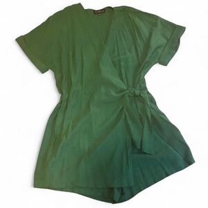 Eloquii Teal V-Neck romper with shorts and wrap skirt